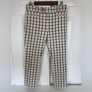 Anthropologie‎ Pants Women's 8 Cream And Navy Plaid Essential Slim Crop Trousers